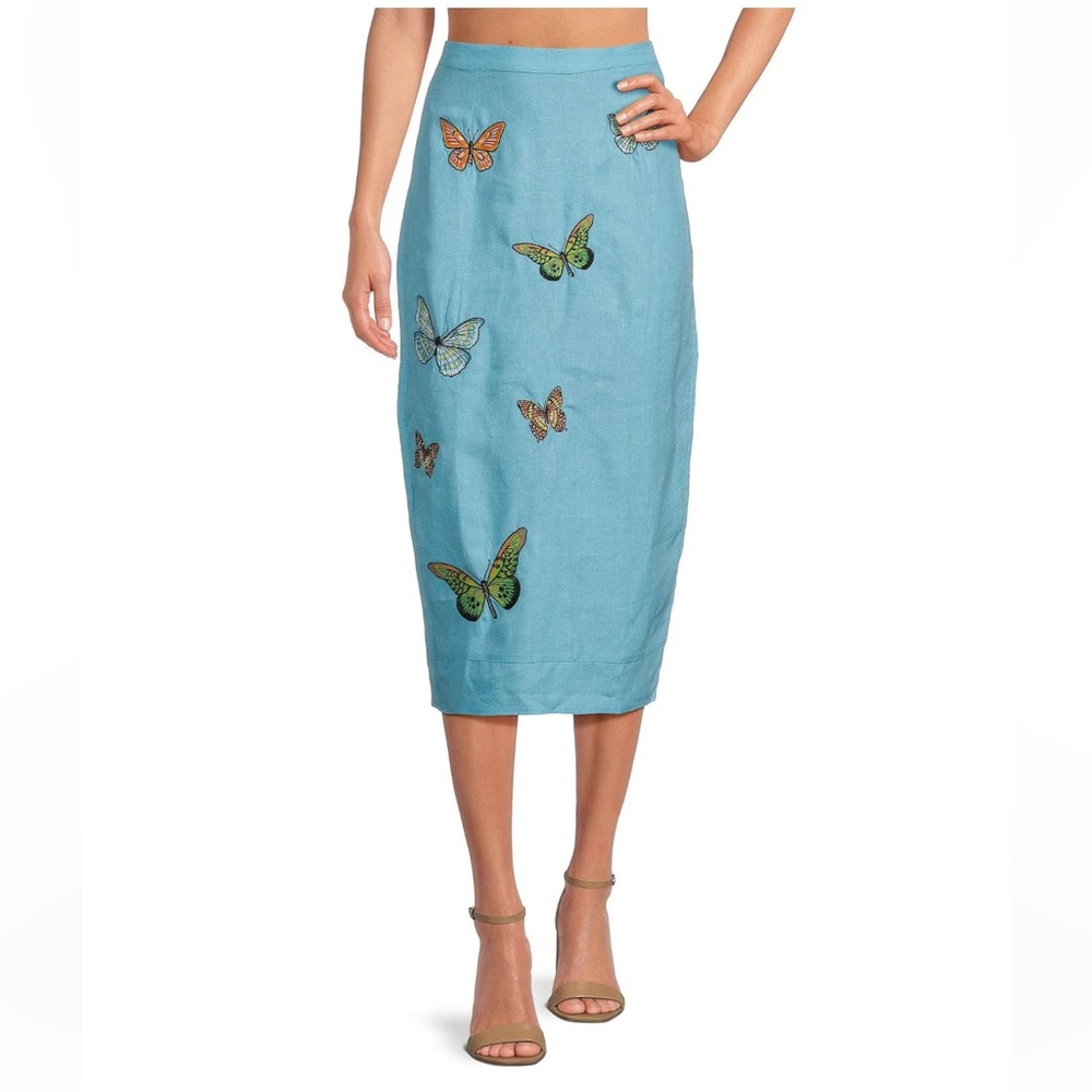 NWT Fanm Mon
Marion Embroidered Linen Midi Pencil Skirt